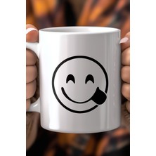 YasBey Design Emoji Yüz Desenli 330ML Baskılı Beyaz Seramik Kupa Bardak