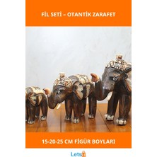 Letsii Doğal Ahşap El Yapımı 3'lü Dekoratif Fil Figürleri Seti
