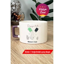 PremiumPort Kişiye Özel El Ele Aşıklar Lüks Mor Fincan Sevgililer Günü Hediye