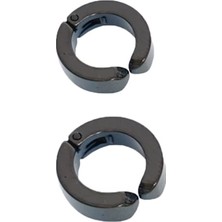 FRY Erkek Küpesi - 2 Adet Siyah Çelik Kıstırmalı Küpe Paslanmaz Atmaz Çelik Siyah Küpe