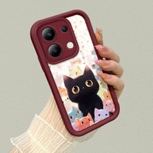 HONTINGA Xiaomi Redmi Note 13 4g ile Uyumlu Kılıfı Düşüme Önleyici Basitlik Anti Düşme Kamera Korumali Şirin Kedi Desen Bordo Yumuşak Silikon Telefon Kılıfı K2-7183