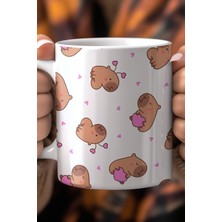 YasBey Design Sevimli Ayıcık Kalpli Desenli 330ML Baskılı Beyaz Seramik Kupa Bardak