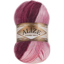 Alize Angora Gold Batik (1 Adet) 1895 Bordo-Krem-Pembe Renkli El Örgü Ipliği