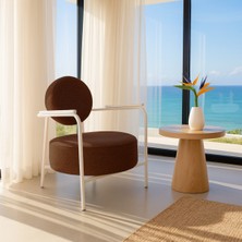 Azra Mobilya Venüs Modern Berjer | Soft Kumaş | Beyaz Metal Ayaklı Koltuk | Ev & Ofis | Kahverengi