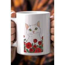 YasBey Design Sevimli Kedi Desenli 330ML Baskılı Beyaz Seramik Kupa Bardak