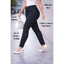 Cedy Denim Slim Fit Jean Büyük Beden Kadın Yüksek Bel Dar Kesim Esnek Kumaş Pantolon C597 42-54 Beden Aralığı