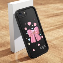 Ucuc iPhone 7/8/se 2020 2022 Uyumlu Siyah Silikon Kılıf Güzel Kurdele Desenli Darbe Emici Kamera Koruma Kapak