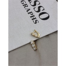 Hedef Bijuteri Gold Renk U Form Üç Damla Taşlı Zirkon Taş Detaylı Küpe CM101