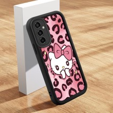 Ucuc Samsung Galaxy M23 Uyumlu Siyah Silikon Kılıf Leopard Desenli Hello Kitty Darbe Emici Kamera Koruma Kapak