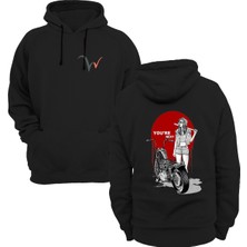 Widi Motorcu Kız Baskılı Siyah Sweatshirt