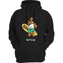 Widi Surfçü Ayıcık Baskılı Siyah Sweatshirt