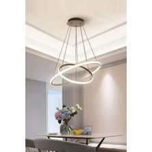 Rings 2'li Gri Renk Modern Tasarım - Yatak Odası - Salon - Çocuk Odası-Mutfak Beyaz LED Sarkıt Avize