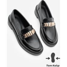 Marjin Kadın Loafer Makosen Tokalı Günlük Ayakkabı Vilyum Siyah