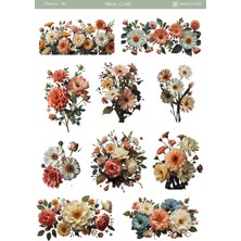 Miray Craft 1 Sayfa Çiçek Temalı 12*17 cm Sticker /scrapbook, Bullet Journal, Planlayıcı, Defter