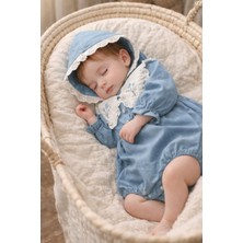 Bes Trend Kız Bebek Kot Bebe Yaka Nakışlı Zıbın 0-9 Ay