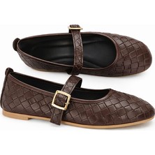 Slipcat Kadın Babet Ayakkabı Klasik Örgü Deri Desenli Esnekligi ve Zarif Günlük Babet