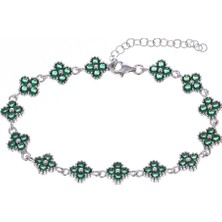 Nagiss Yonca Model Yeşil Zirkon Taşlı 925 Ayar Gümüş Kadın Bileklik