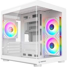Rampage Minid V1 750W 80 Plus Bronze M-ATX Temperli Camlı 3*12CM ARGB Fan Beyaz Oyuncu Kasası