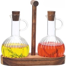 2'li Akasya Standlı Borosilikat Cam Yağdanlık-Sosluk-Sirkelik 300 ml