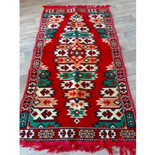 Coton Şark Köşesi Otantik Etnik Desenli 120 x 180 cm Kilim Kırmızı