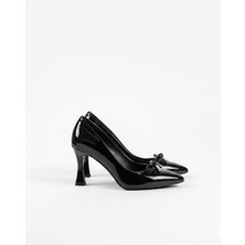 Tamdabu Ayakkabı Siyah Ince Topuklu Fiyonk Detaylı Kadın Stiletto Ayakkabı