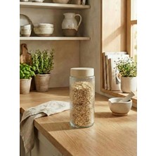 Leelahome Plastik Kapaklı Cam Saklama Kabı 1350 ml - Krem