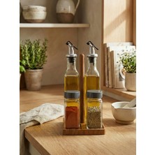 Leelahome 4'lü Set Ahşap Standlı Yağlık ve Tuzluk