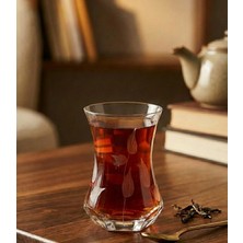 Decostyle Yaprak Kesme Kristal Dekorlu Çay Bardağı 6'lı - Özel Tasarım İnce Belli