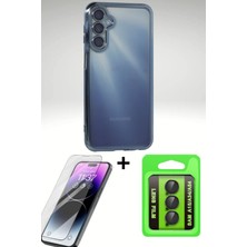 Galaxy A15 4g Uyumlu Silikon Kılıf, Kamera Lens ve Ekran Koruyucu Seti - Açık Mavi / Siyah