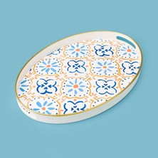 Evidea Kitchen Etnik Desenli Oval Tepsi - Renkli - 39 cm