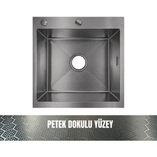 Gl General Sagax 50X50 Antrasit Petek Dokulu Çift Delikli Mutfak Eviyesi 304 Paslanmaz Çelik 1mm