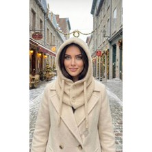 Gül Sezgin Butik Ges shop Kadın bej Renk Trend Model İthal Premium Kalite Ön Düğmeli Bağcıklı Balaklava Bere