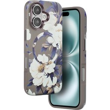 Flamex Onegif iPhone 16 Flower Series Magsafe Kapak - Gri