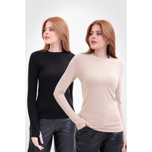 Yade Fashion Parmak Detaylı Bisiklet Yaka Body  2\'li Set