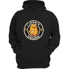 Widi Sevimli Civciv Baskılı Komik Yazılı Hediyelik 3 Iplik Kalın Şardonlu Kanguru Cepli Siyah Sweatshirt