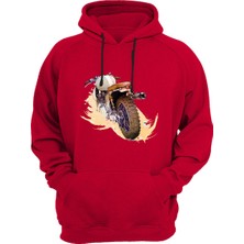 Widi Klasik Motosiklet Baskılı Vintage Old Motor 3 Iplik Kalın Şardonlu Kanguru Cepli Sweatshirt