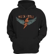 Widi Rock And Roll Rock Müzik Kanat Baskılı 3 Iplik Kalın Şardonlu Kanguru Cepli Sweatshirt