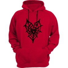 Widi Sokak Stili Streetwear Baskılı Gotik Kalp Örümcek Ağı %100 Pamuk Kırmızı Sweatshirt
