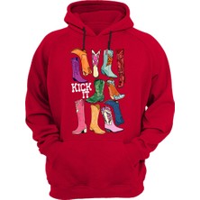 Widi Unisex Cowgirl Kovboy Çizme Baskılı Regular Fit %100 Pamuk Kırmızı Sweatshirt