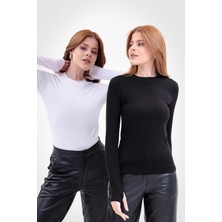 Yade Fashion Parmak Detaylı Bisiklet Yaka Body  2\'li Set