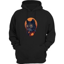 Widi Kedi Baskılı Siyah Sweatshirt Unisex