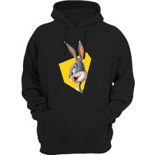 Widi Tavşan Baskılı Siyah Sweatshirt