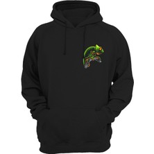 Widi Bukalemun Baskılı Siyah Sweatshirt
