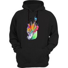 Widi Kalem Baskılı Siyah Sweatshirt