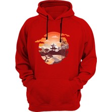 Widi Japon Evi Baskılı Kırmızı Sweatshirt