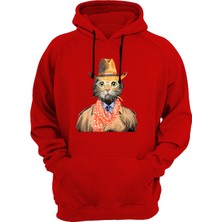 Widi Kedi Baskılı Kırmızı Sweatshirt
