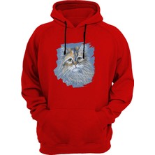 Widi Mavi Kedi Baskılı Kırmızı Sweatshirt