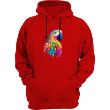 Widi Papağan Baskılı Kırmızı Sweatshirt