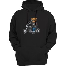 Widi Motorcu Ayı Baskılı Siyah Sweatshirt