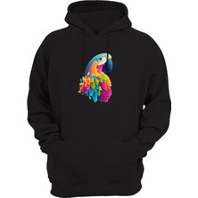 Widi Papağan Baskılı Siyah Sweatshirt